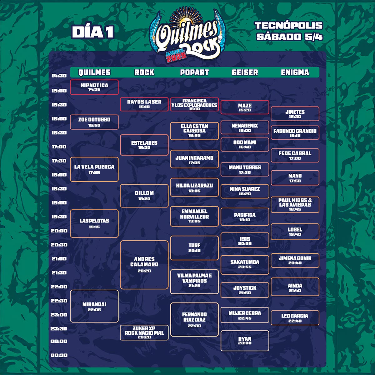 Horarios Quilmes Rock - DIA 1