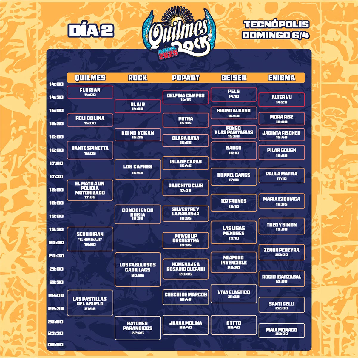Horarios Quilmes Rock - DIA 2