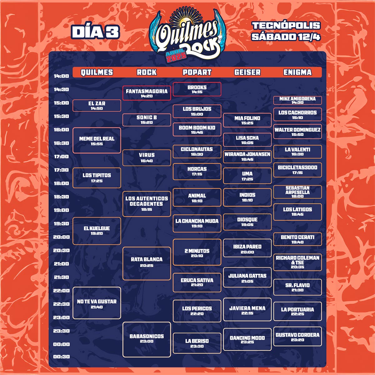 Horarios Quilmes Rock - DIA 3
