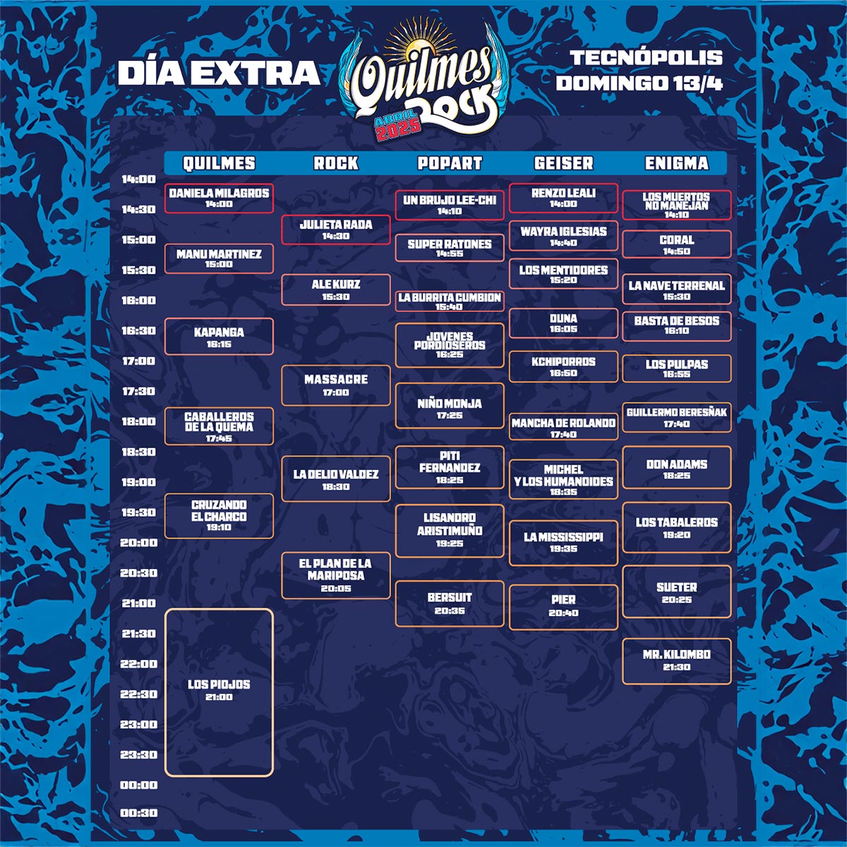 Horarios Quilmes Rock - DIA 4